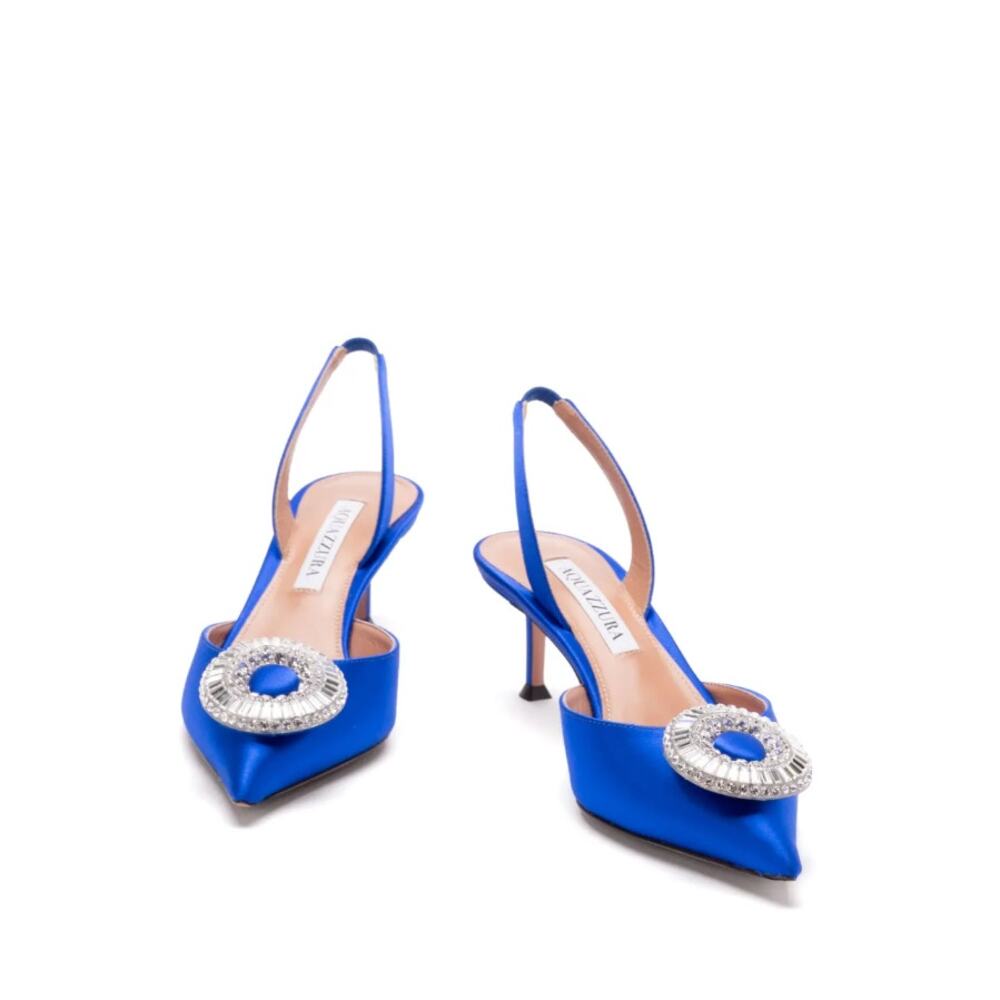 NWB Aquazzura 50m Crystal Hoop Sling Pumps Sandals Royal Blue Size